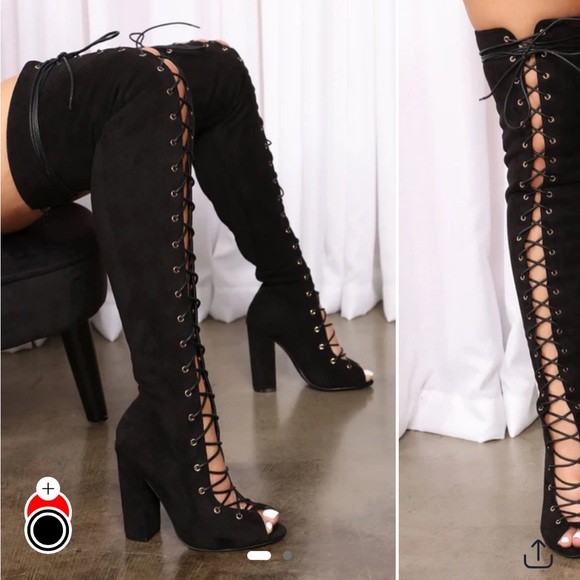 Fashion Nova Black Lace-Up High Heel Boots - Picture 2 of 2